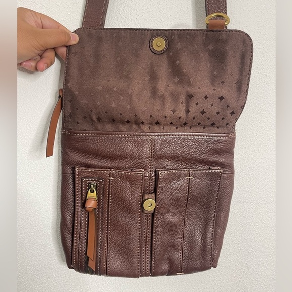 Fossil Morgan Traveler Brown Pebbled Leather Crossbody Purse - Picture 5 of 11